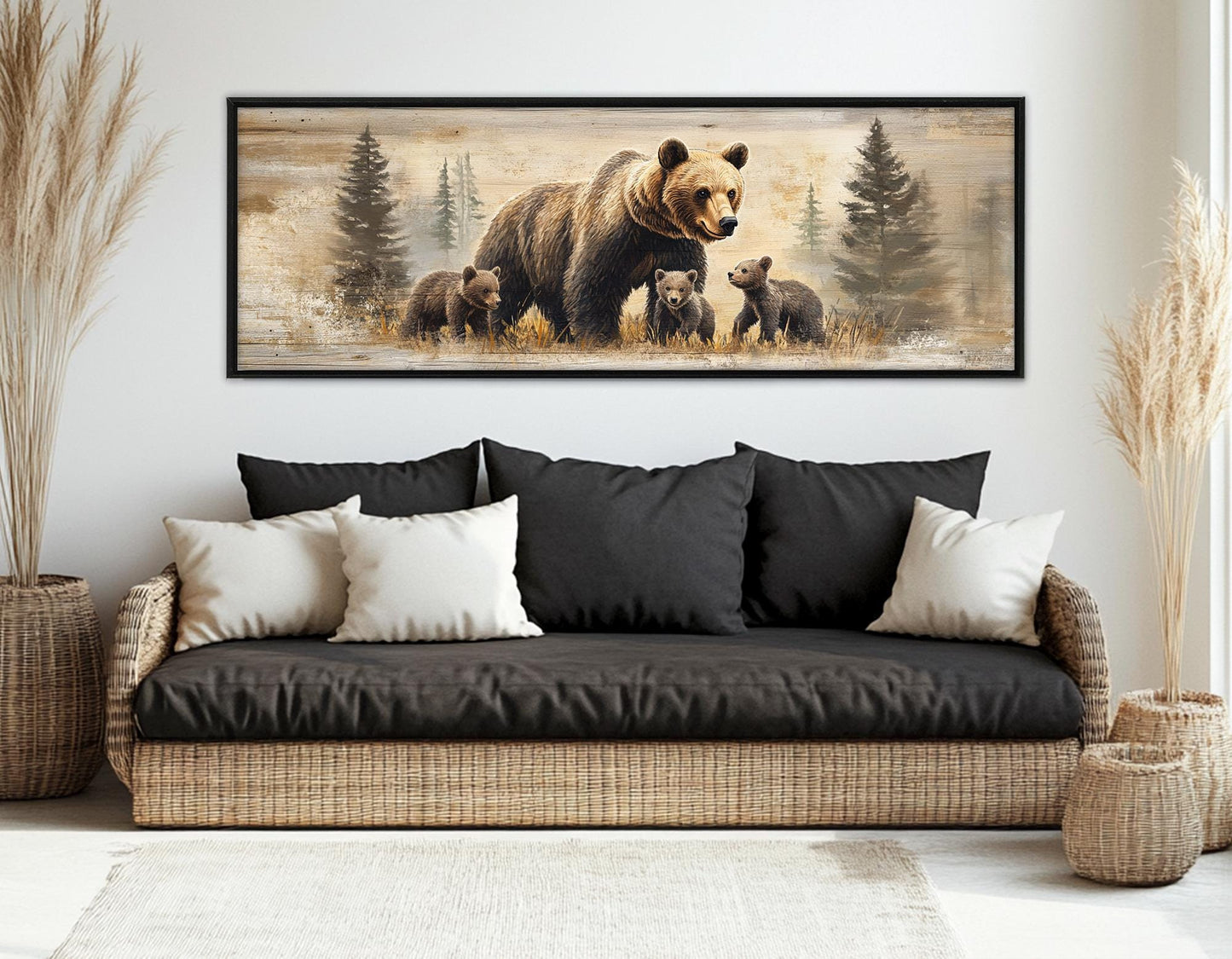 Brown Bear Canvas Print – Rustic Forest Painting | Framed Ready to Hang Wall Art