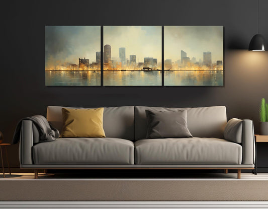 Milwaukee Skyline Canvas Abstract City Art – Framed Canvas Print, Ready to Hang