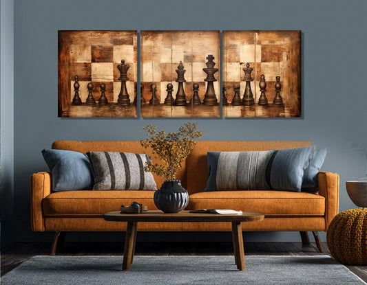 Chess Wall Art – Rustic Abstract Chess Canvas Print | Framed & Ready to Hang