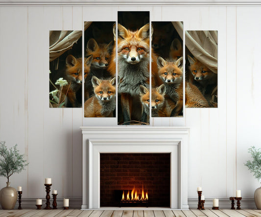 Fox Wall Art – Mother Fox Canvas Print with Cubs | Framed & Ready to Hang