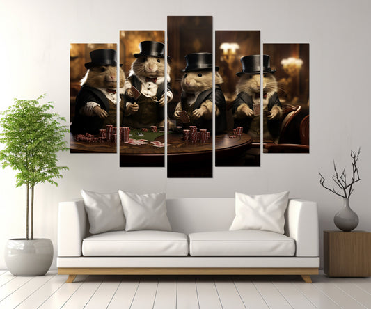Hamsters Playing Cards Canvas – Poker Wall Art | Framed Cotton Print Ready to Hang
