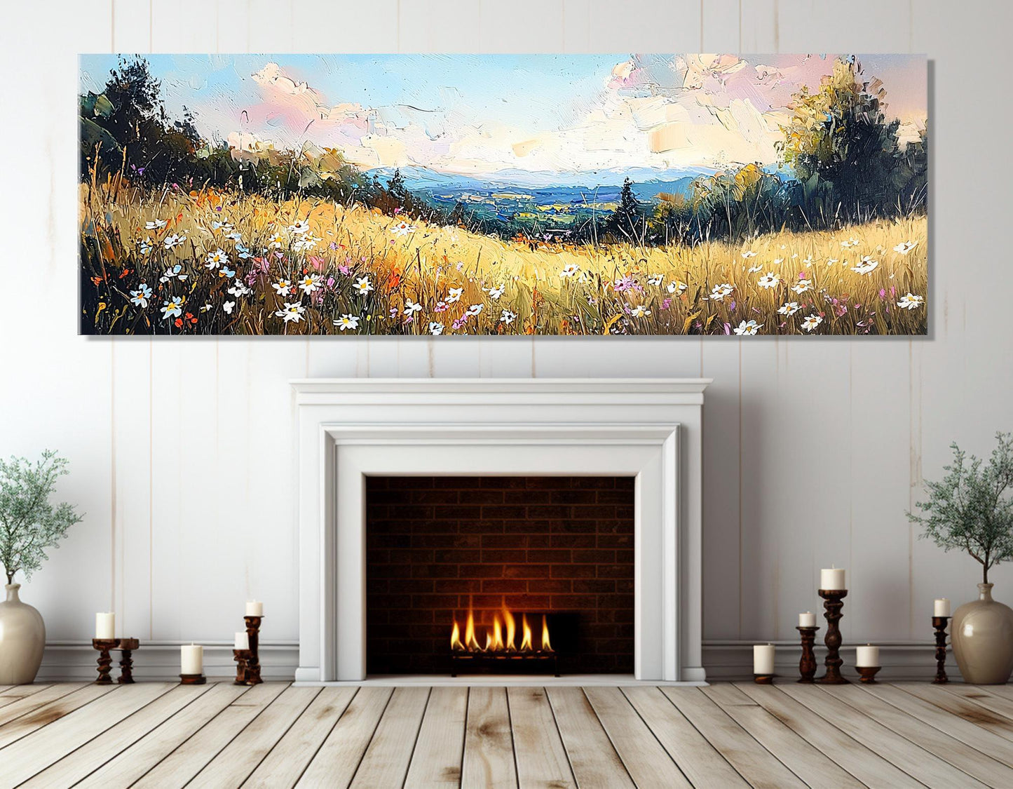 Wildflowers Canvas Print – Serene Meadow Painting | Framed Floral Wall Art Ready to Hang