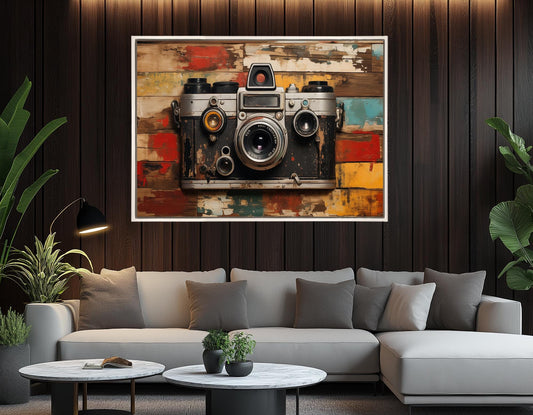Vintage Camera Canvas Art – Framed High Quality Cotton Print | Rustic Wall Decor