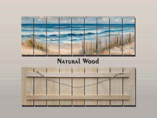 Serene Coastal Scene with Rolling Waves and Sandy Dunes Print on Wood, Seaside Grass, Beach Wall Art, Beach Cabin Decor, Wood Wall Art