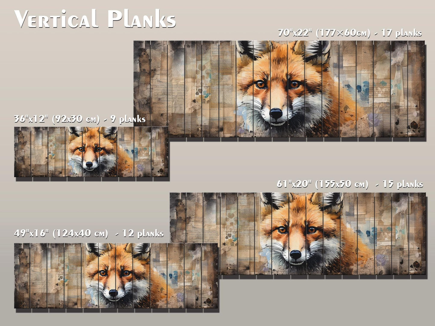 Fox Print Wood - Rustic Wood Art | Woodland Wall Decor With Beige Forest Painting