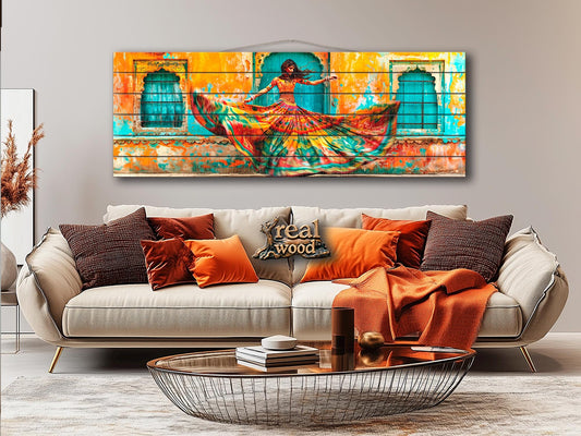 Wood Wall Art - Large Rajasthan Wall Art With Indian Woman Print On Wood Panel