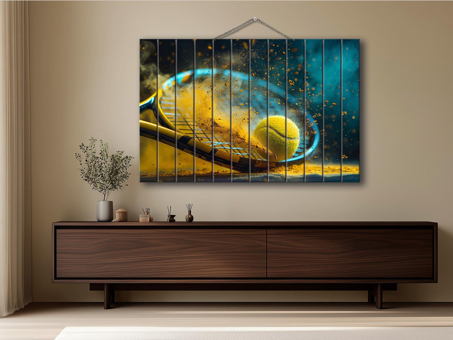 Tennis Wall Art – Abstract Wood Wall Decor | Rustic Tennis Poster Gift