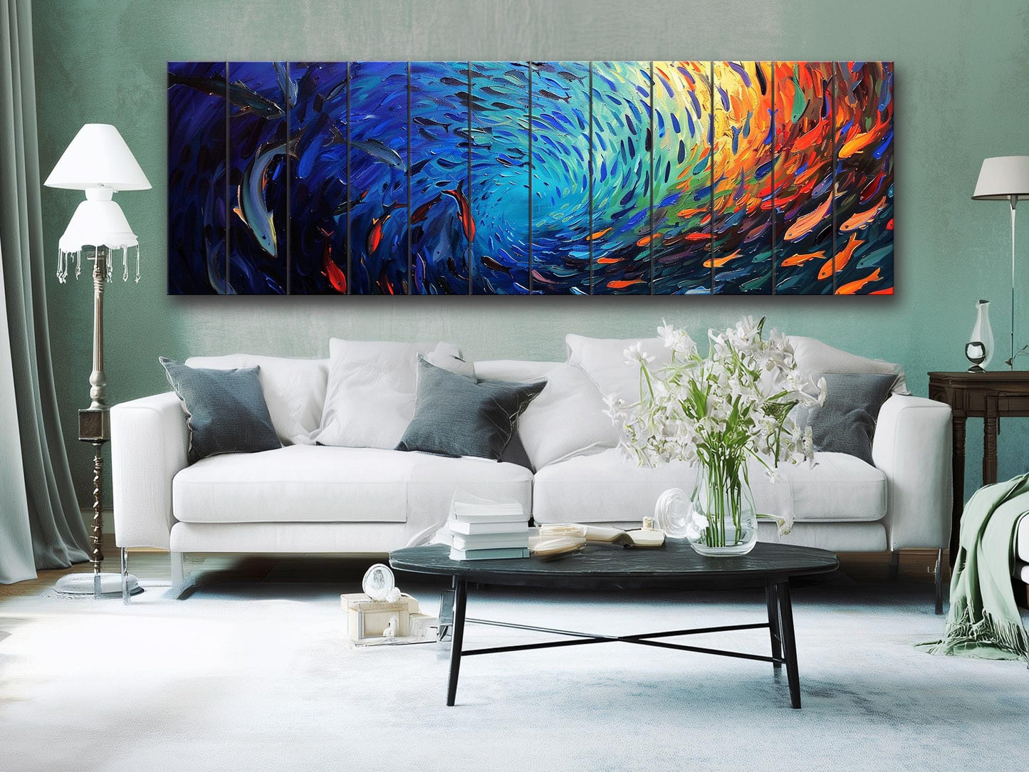 Fishing Wall Art – Colorful School Of Fish Wooden Wall Decor On Natural Wood Print