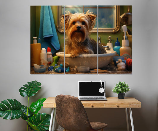 Yorkshire Terrier Canvas Print - Framed Bathroom Wall Decor | Groomer Gift