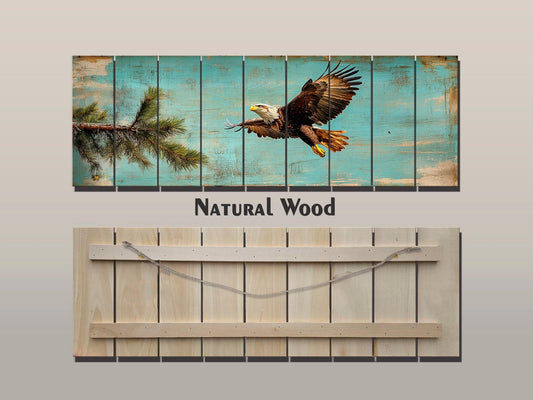 Rustic Wood Wall Art - Abstract American Bald Eagle Painting on Natural Wood Planks