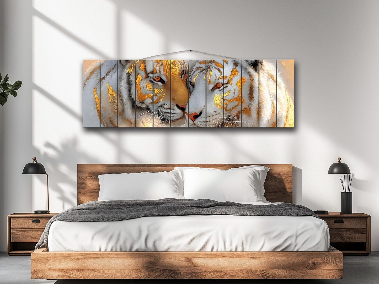 Majestic Tigers Print on Wood, Romantic Wildlife Painting, Exotic Wall Decor