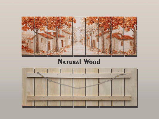 Autumn Lane Wood Art – Rustic Wood Decor With Textured Leaf Relief & Warm Copper Tones