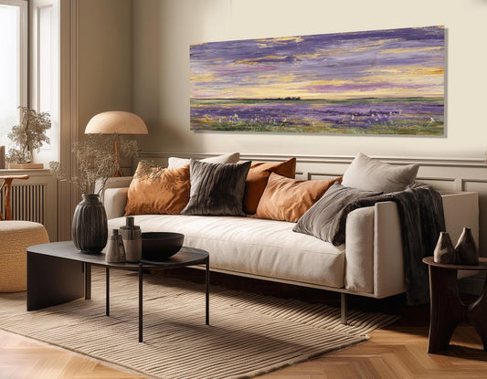 Lavender Field Canvas Panoramic Nature Art – Framed Canvas Print, Ready to Hang
