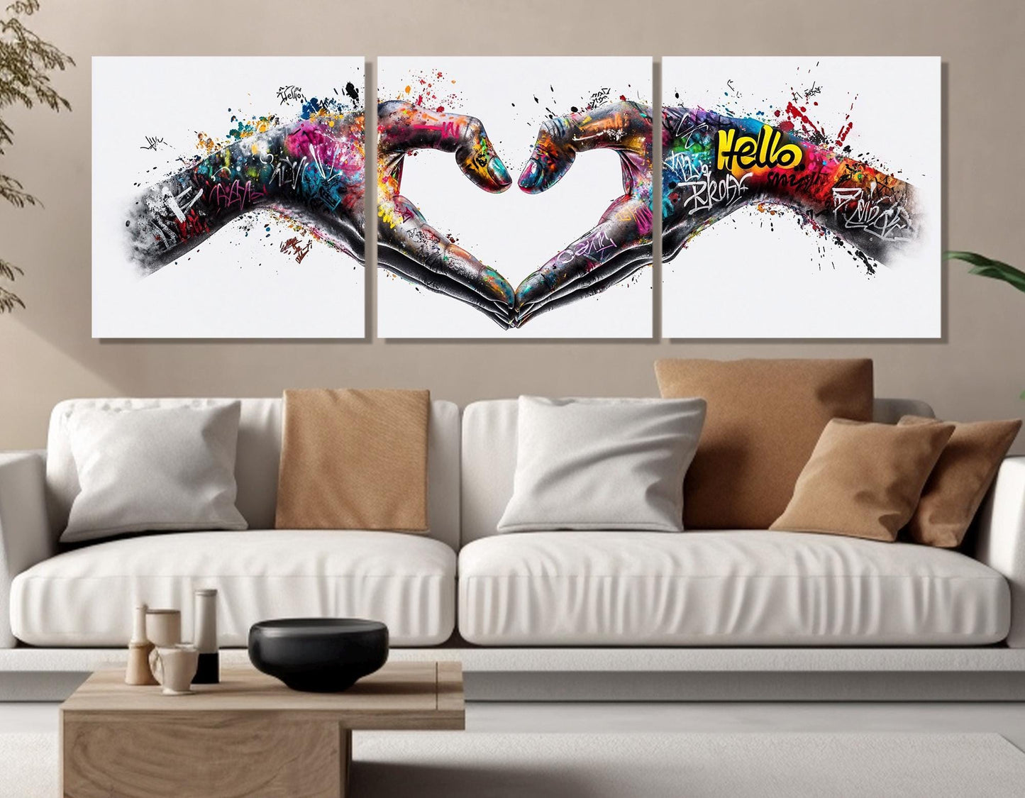 Abstract Heart Canvas Print – Graffiti Style Art, Love & Peace Wall Decor, Ready to Hang