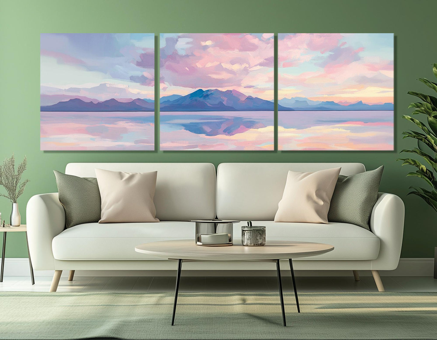 Pink Clouds Canvas Print – Ocean Painting Art With Island Seascape Wall Art
