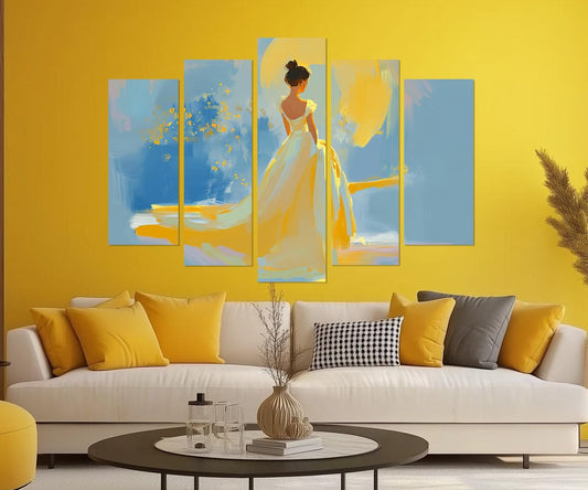 Yellow Dress Canvas Abstract Woman Painting Print – Framed Gallery Wrapped Art