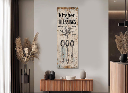Kitchen Blessings Canvas Print - Rustic Kitchen Sign | Framed & Ready to Hang