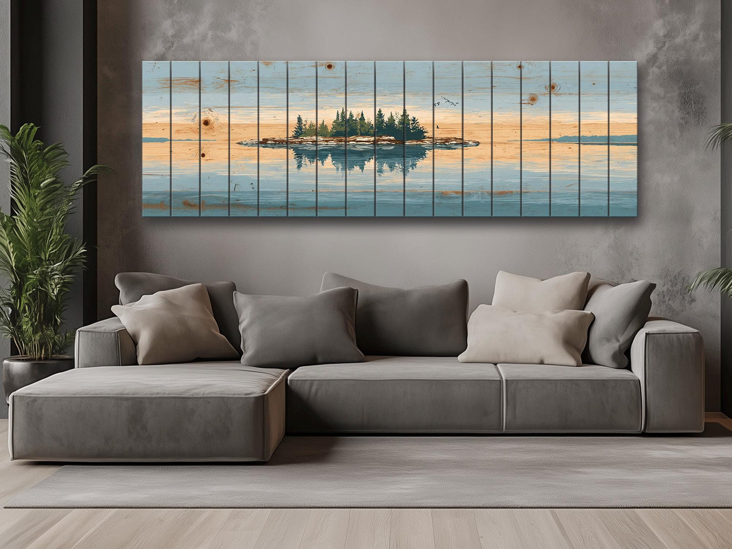 Lake Island Wood Art – Rustic Wood Wall Art with Serene Lake Landscape