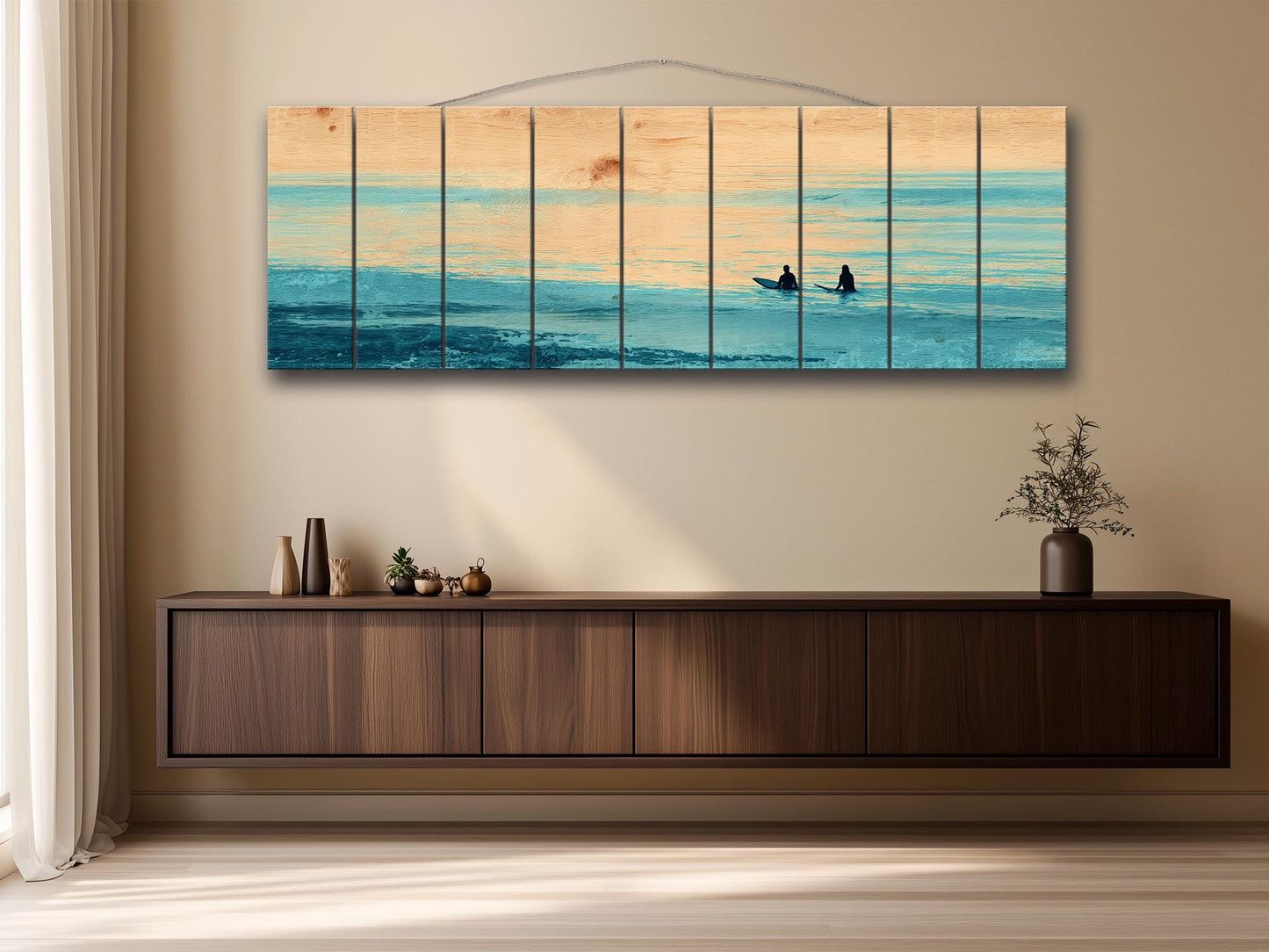 Calm Ocean Wall Art – Surf Wood Print on Natural Rustic Coastal Wood