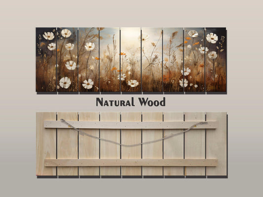 Wildflowers Field Painting Printed on Natural Wood - Wildflowers Field Print