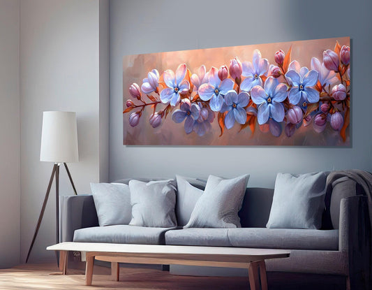 Lilac Canvas Art – Floral Wall Decor | Large Bedroom Panoramic Print, Ready to Hang