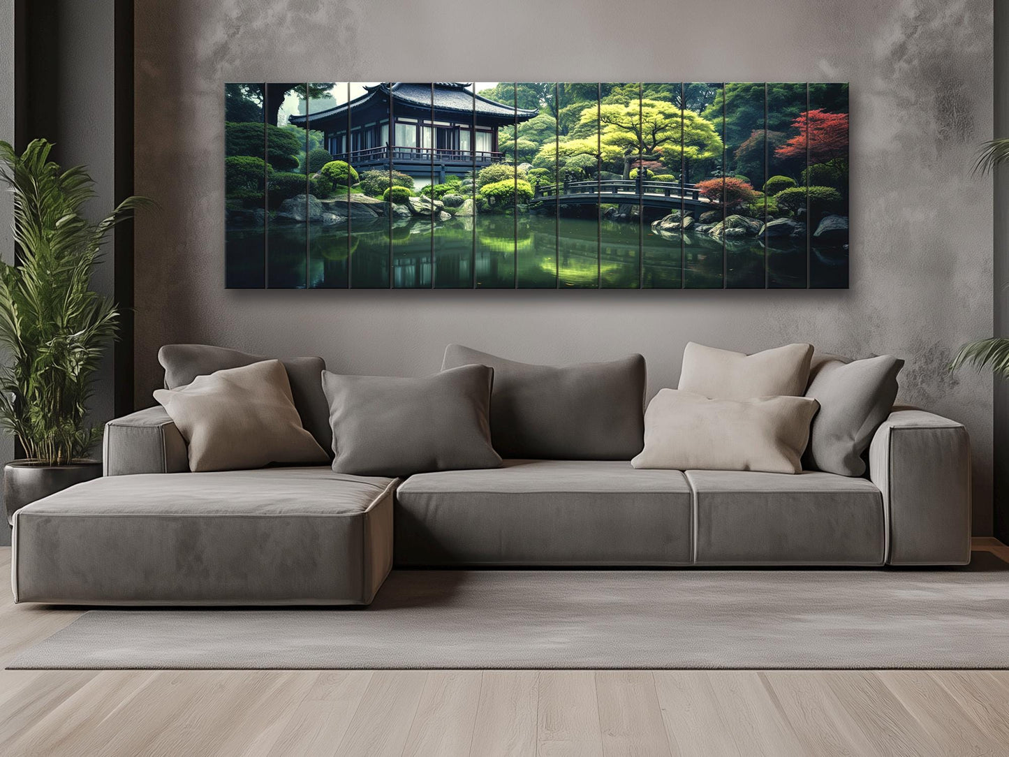 Japanese Wooden Wall Art – House by Pond Print on Natural Wood Panel