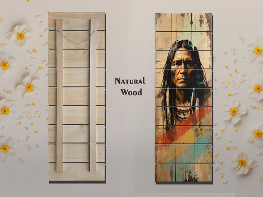 Native American Art Print – Tribal Wall Decor on Natural Wood Plank