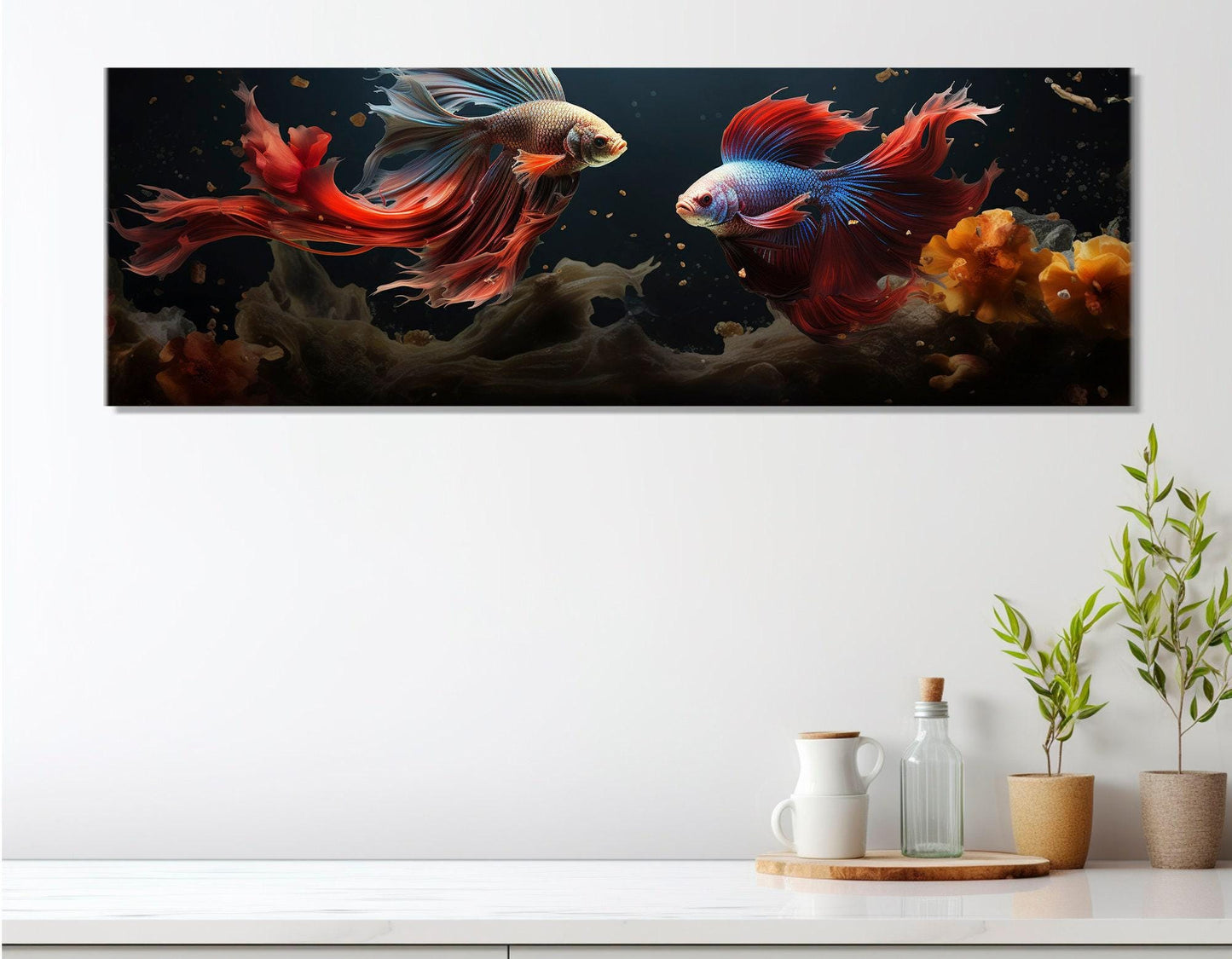 Large Betta Fish Painting, Abstract Fish Canvas Print, Betta Fish, Underwater Wall Art, Aquarium Fish Wall Art, Framed and Ready to Hang