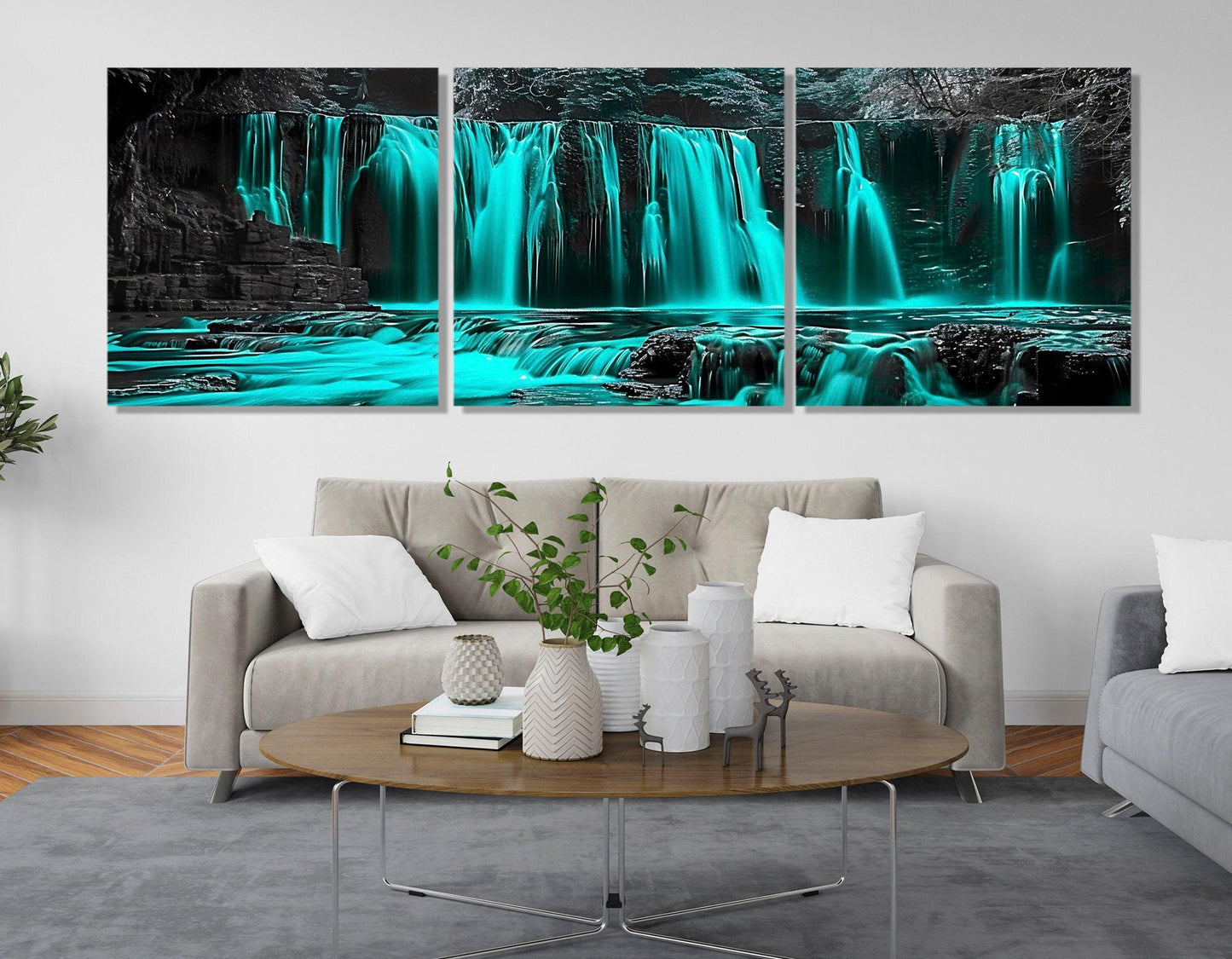 Abstract Waterfall Canvas – Scenic Wall Art | Cyan Decor | Framed & Ready to Hang