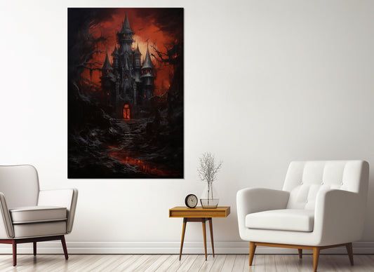 Gothic Canvas Print – Dracula Castle Art Framed Canvas with Floating Frame