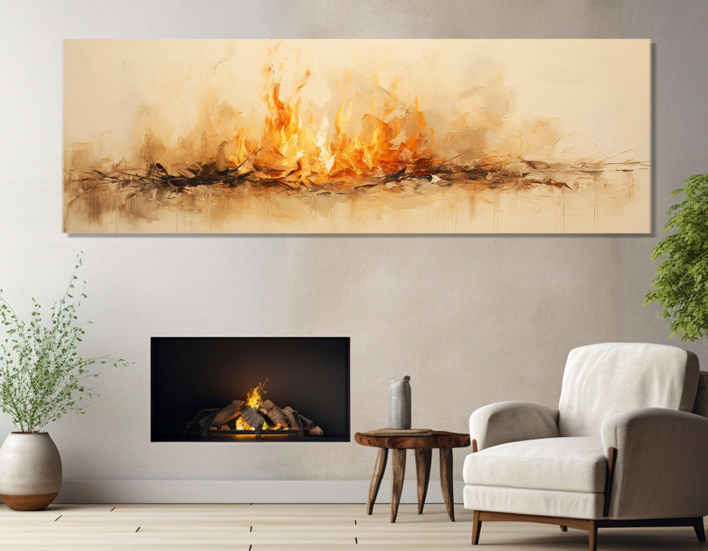 Burning Fire Canvas - Large Panoramic Wall Art | Modern Bedroom Decor, Ready to Hang