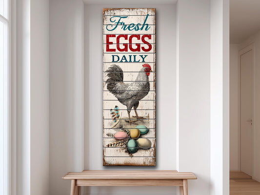 Fresh Eggs Wood Sign – Rustic Kitchen Decor With Distressed Wood Wall Art