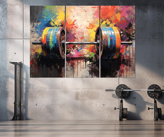 Abstract Barbell Painting - Framed Gym Wall Decor | Workout Canvas Art 24x16 to 54x36