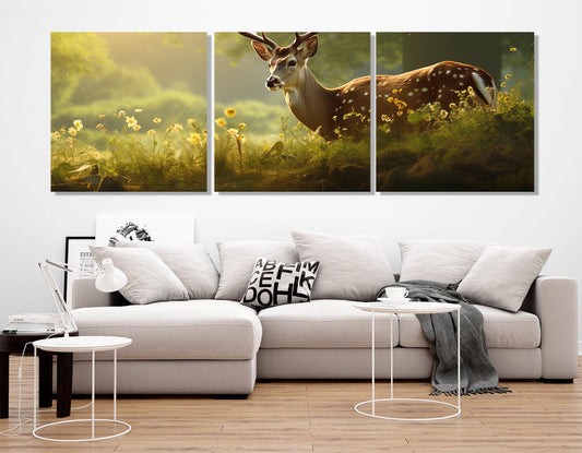 Deer Wall Art – Abstract Summer Forest Canvas Print | Framed & Ready to Hang