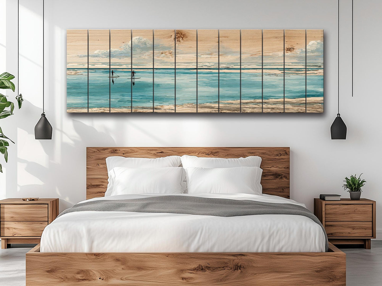 Paddle Boards Wall Art – Minimalist Coastal Wood Print for Beach House Decor