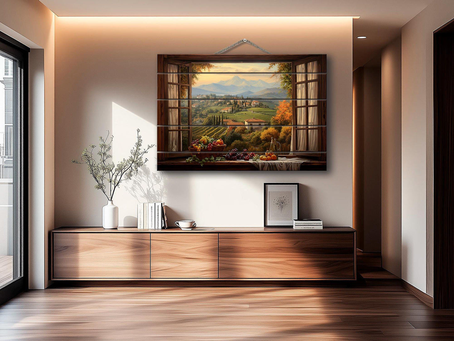 Rustic Wood Wall Art – Tuscany Open Window Print on Wood | Italian Decor