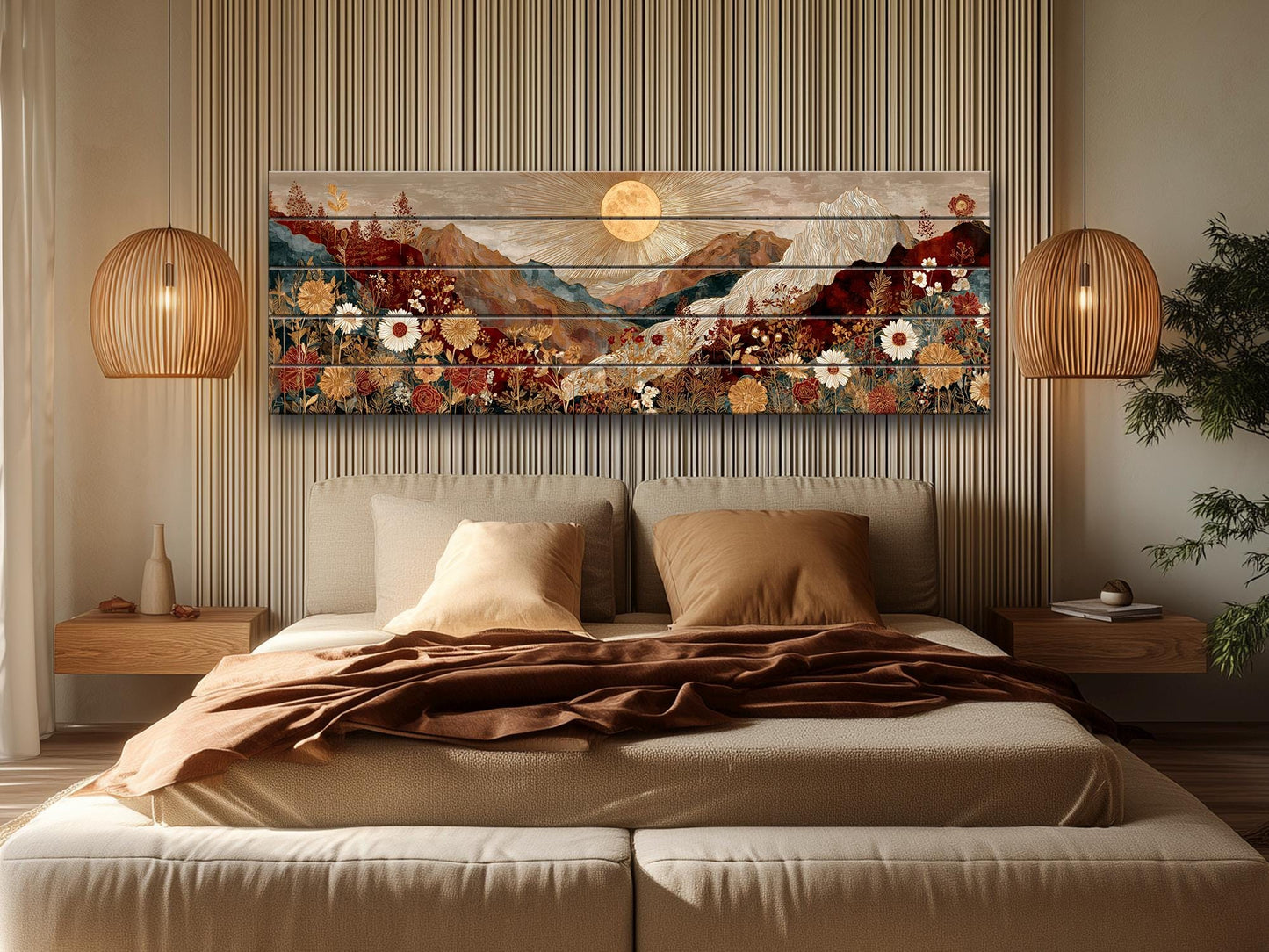 Wildflower Wood Art – Rustic Wall Decor | Botanical Landscape Print on Wood