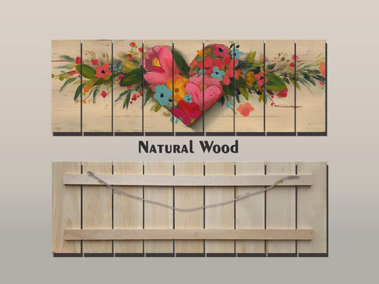 Rustic Floral Heart Painting – Natural Wood Wall Art | Cottage Wall Decor