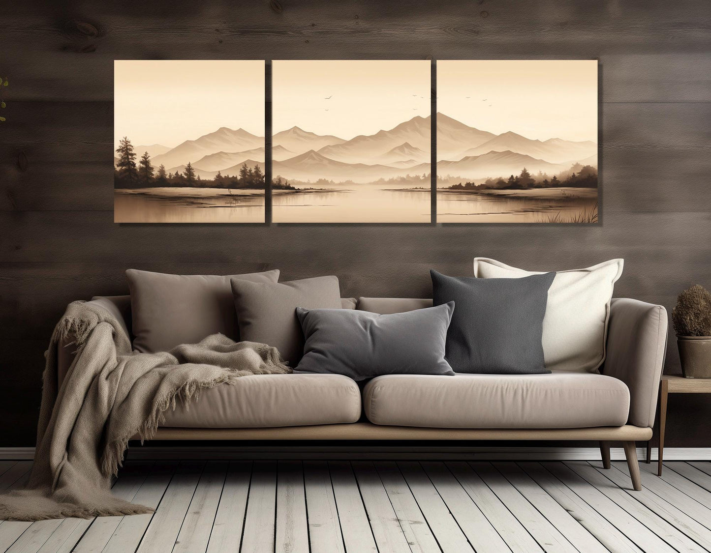 Sepia Forest Lake Canvas – Mountain Landscape Art | Framed & Ready to Hang