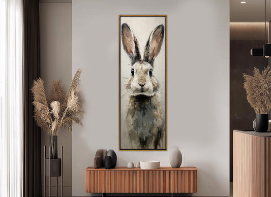 Rabbit Canvas Print - Beige Gray Rabbit Art | Rustic Wall Art Framed & Ready to Hang