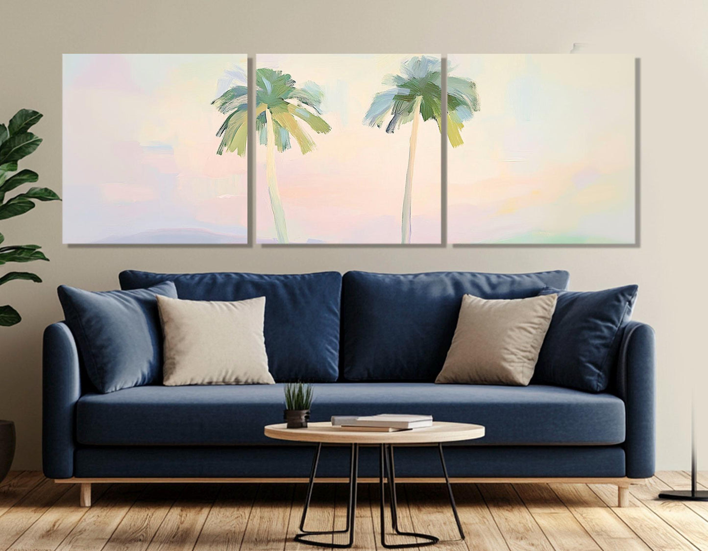 Pastel Palm Trees Canvas - Minimalist Tropical Wall Art | Framed & Ready to Hang