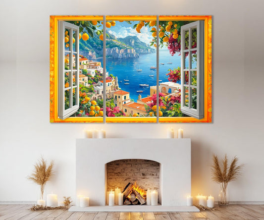 Amalfi Coast Canvas Print – Window Wall Art | Framed Canvas Art Ready to Hang