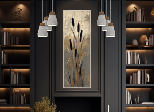 Cattails Abstract Art Canvas Print, Nature Print, Rustic Wall Decor, Framed and Ready to Hang