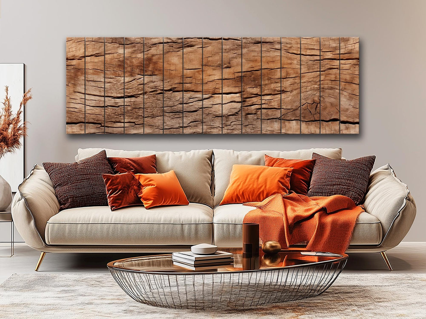Wood Texture Print – Rustic Wall Art on Natural Wood Planks with Tree Bark Design