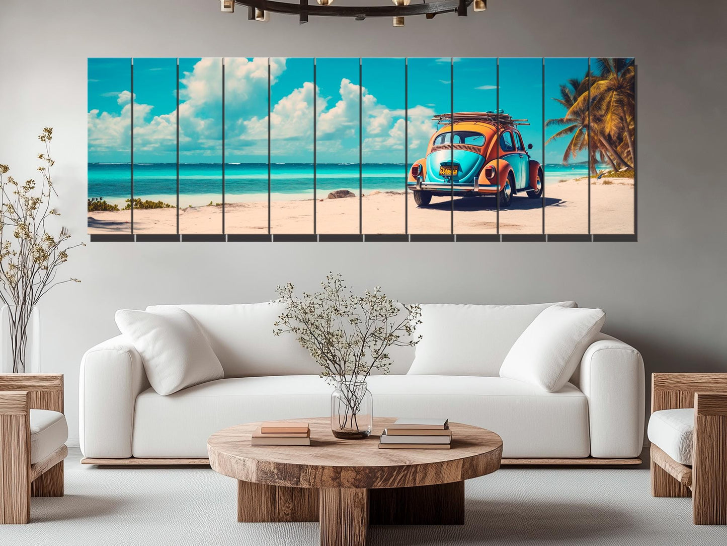 Wood Wall Art – Cancun Landscape Art | Retro Taxi Poster on Natural Wood Print