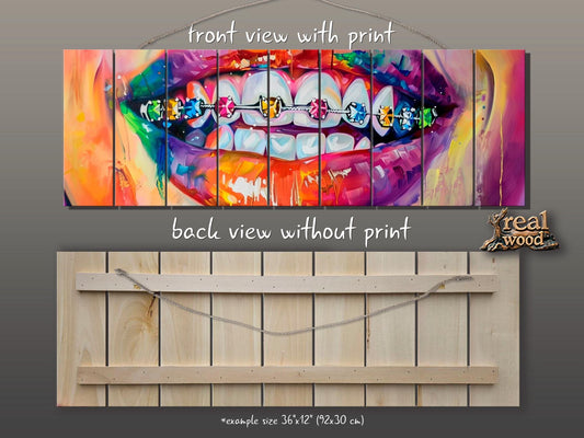 Wood Wall Art – Abstract Braces Painting | Orthodontist Wall Decor on Wood