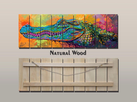 Abstract Crocodile, Alligator Graffiti Printed On Wood– Predators Wall Art