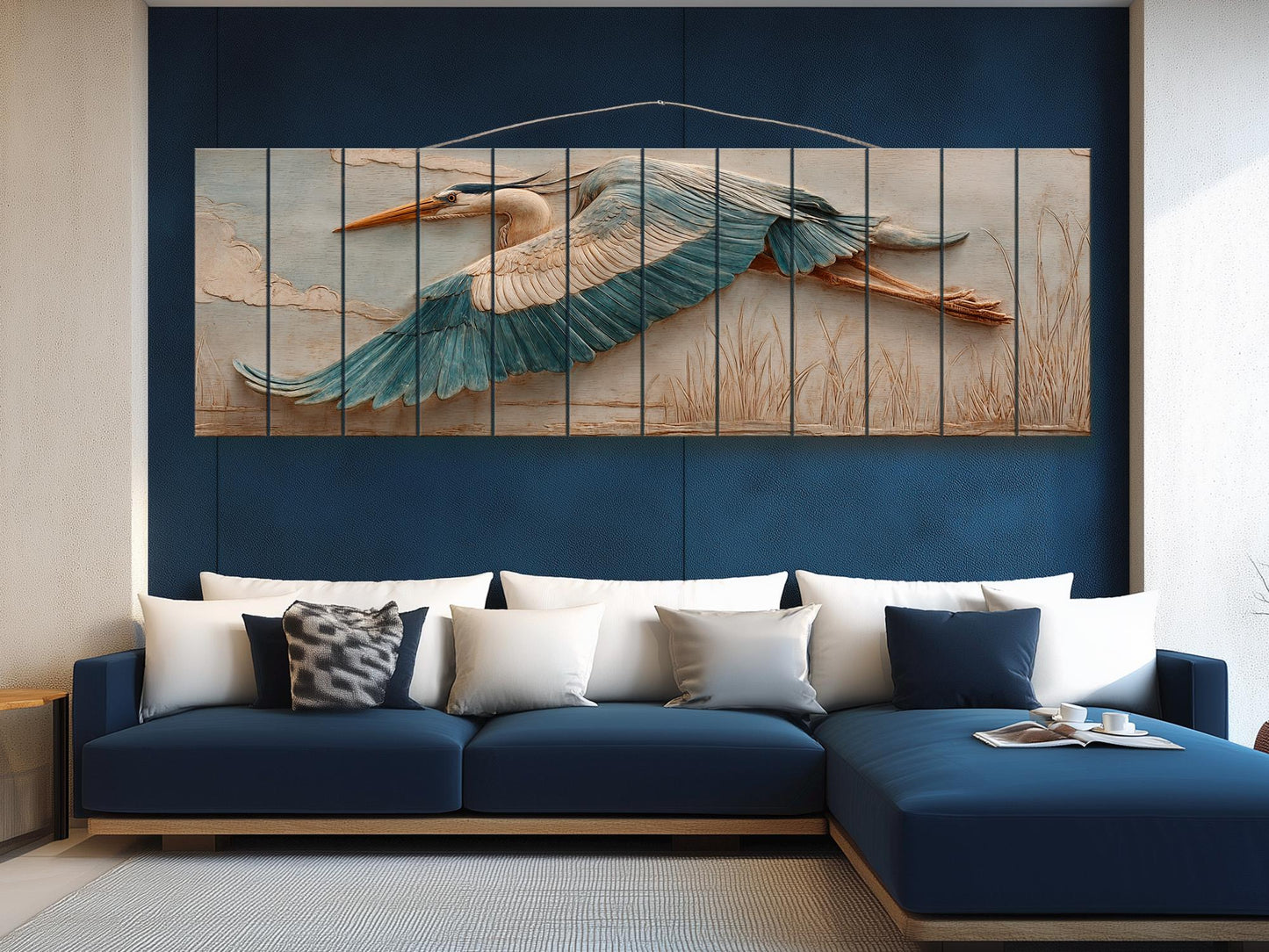 Heron Wood Wall Art - Rustic Nature Decor | Elegant Bird Poster on Wood Plank