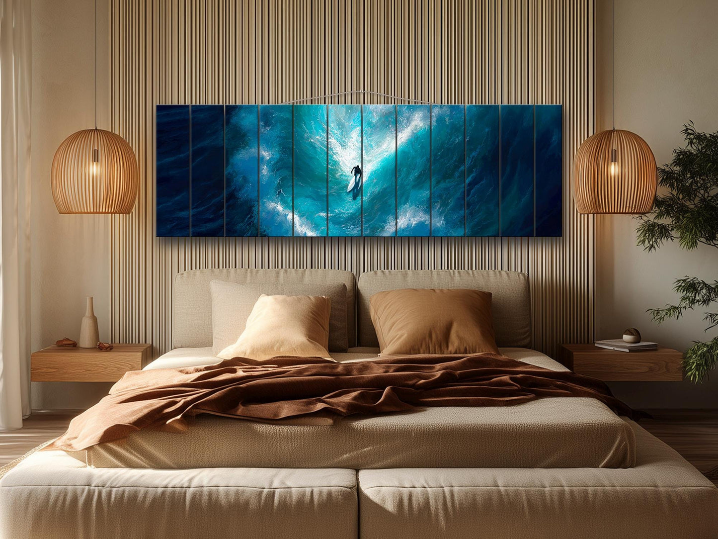 Surfer Wood Wall Art – Ocean Wall Decor | UV Printed Wood Art for Beach House