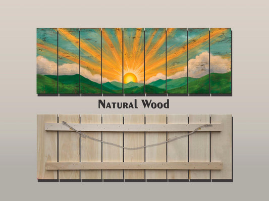 Boho Rustic Wood Print – Rolling Hills Wall Art | Warm Tones Rustic Wall Decor